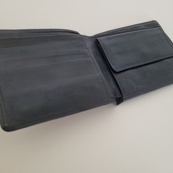 MCM Vintage Men's Wallet Card Case Leather Designer Bifold Signature Navy Blue - Picture 4 of 14